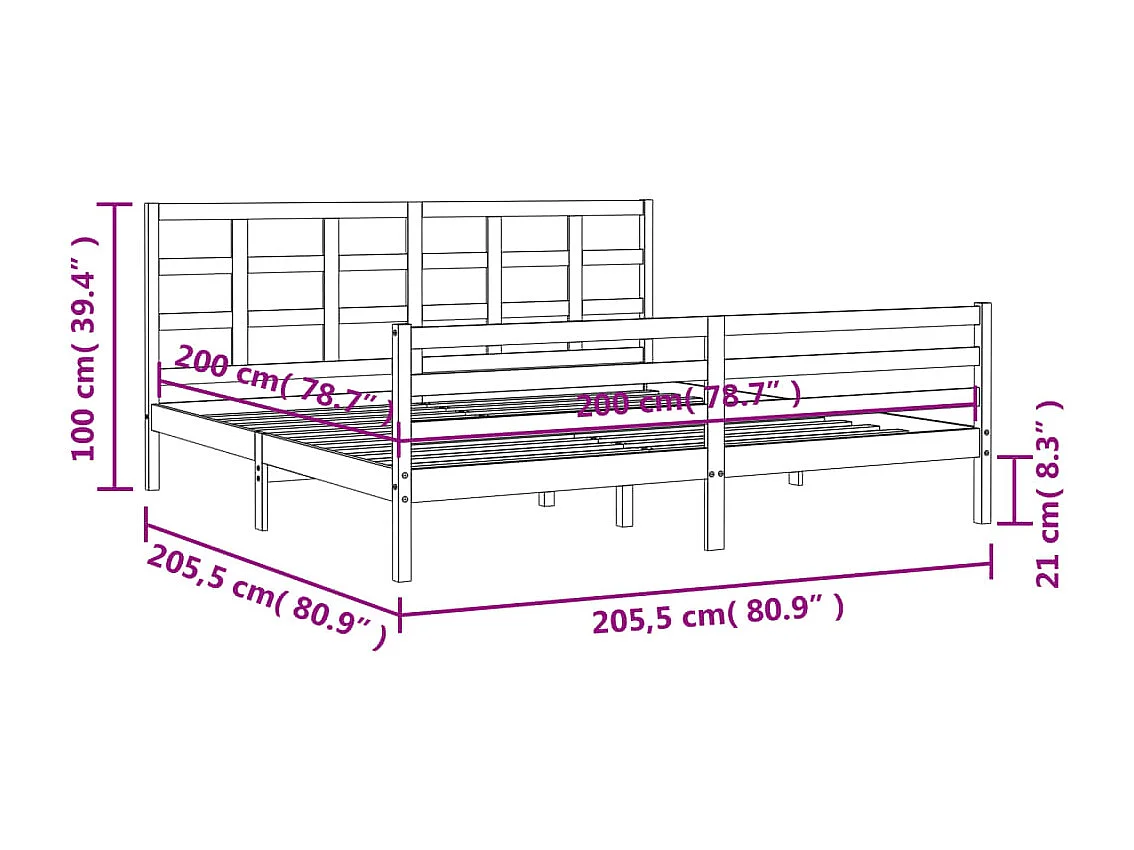 Cadre de lit sans matelas 200x200 cm bois massif