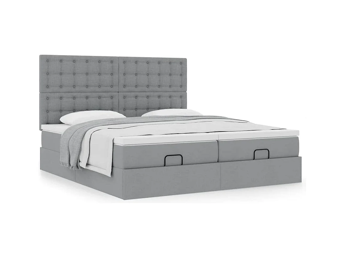 Cadre de lit ottoman et matelas gris clair 200x200cm tissu