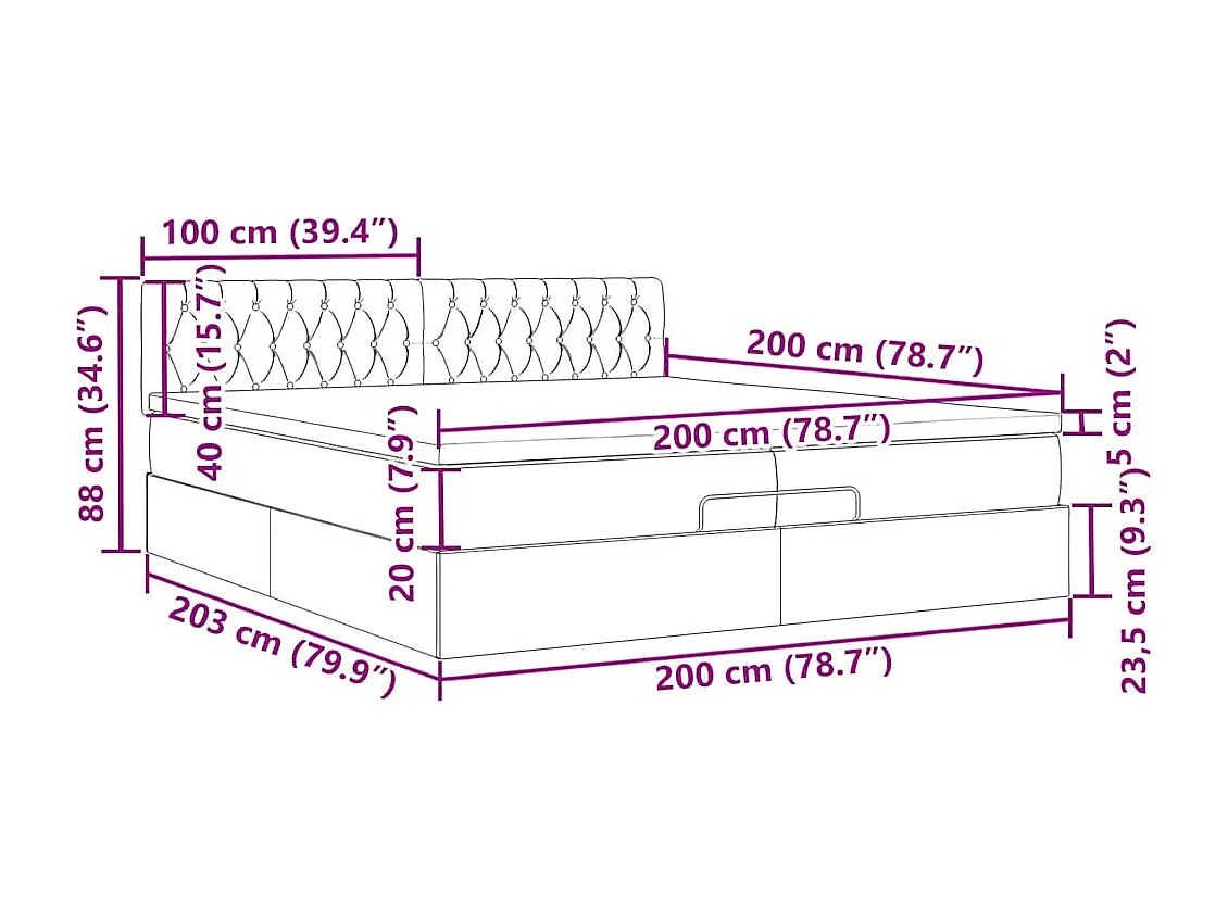 Ottoman-Bett mit Matratze Rosa 200x200 cm Samt