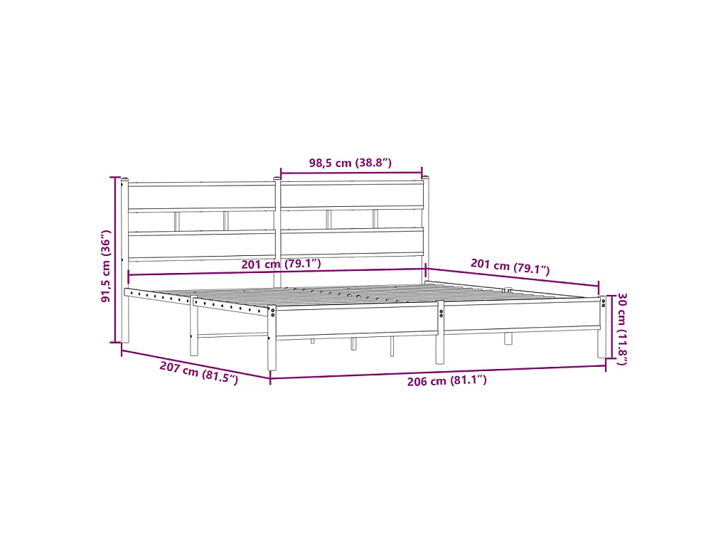Cadre de lit en métal sans matelas chêne fumé 200x200 cm