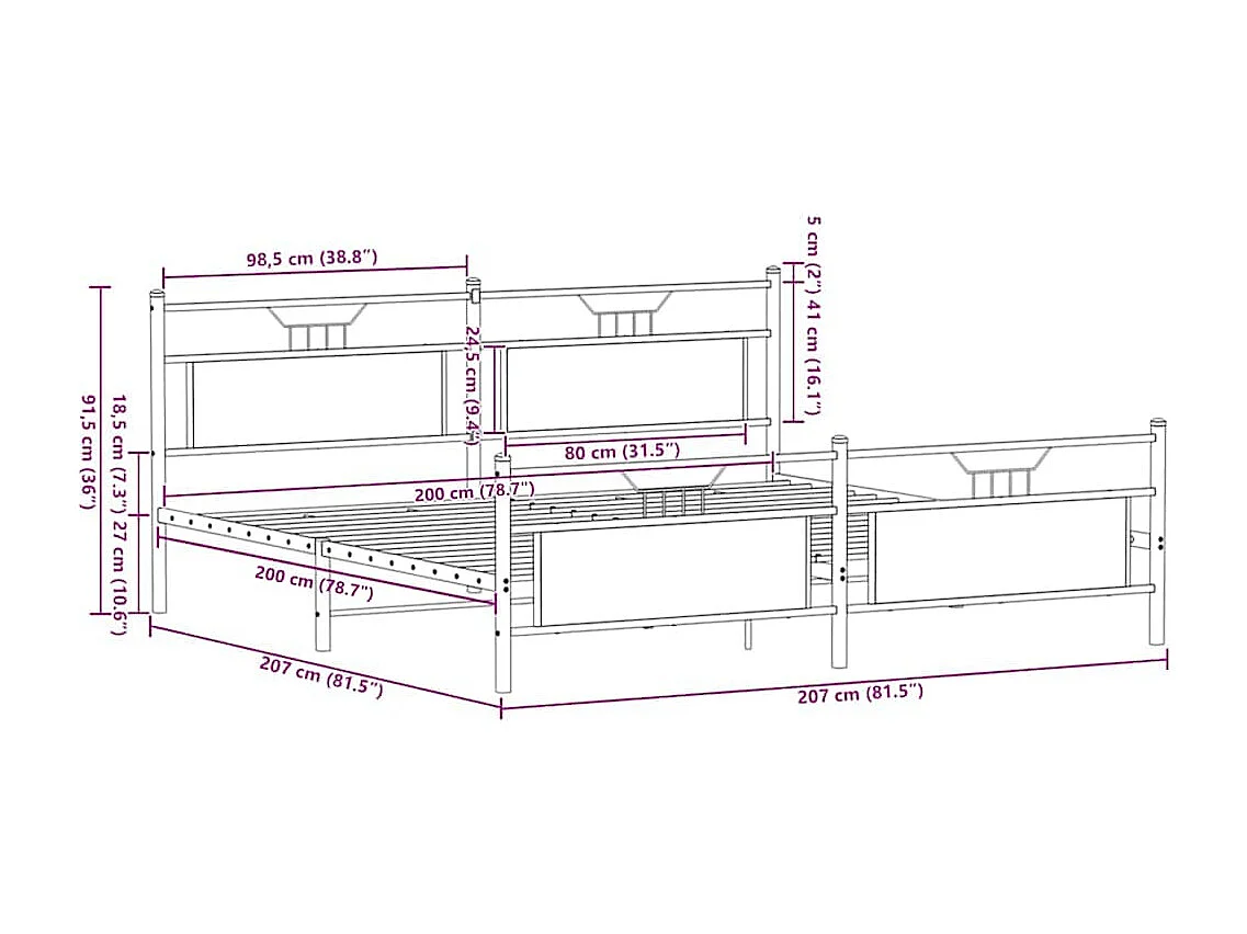Giroletto senza Materaso in Metallo Rovere Marrone 200x200 cm