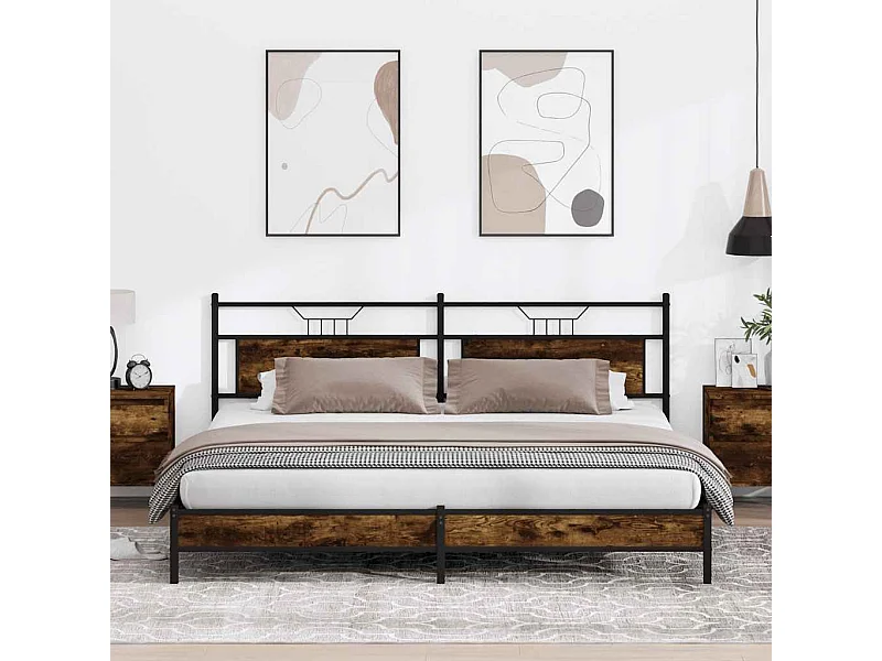 Estrutura de cama sem colchão 200x200cm metal carvalho fumado