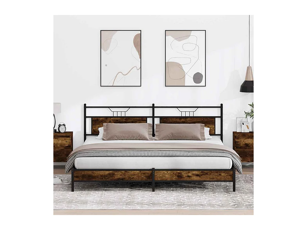 Estrutura de cama sem colchão 200x200cm metal carvalho fumado