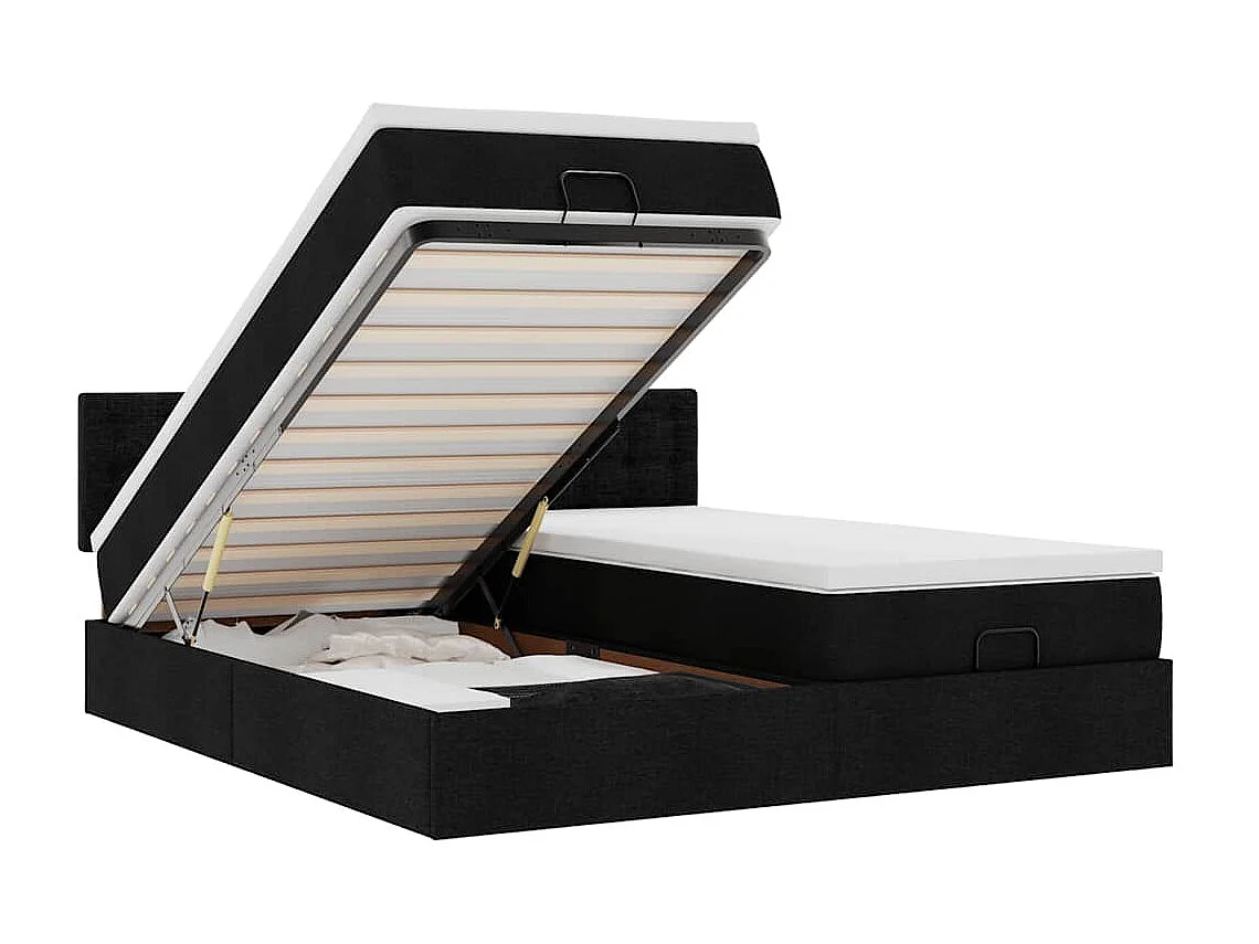 Struttura Letto Pouf con Materassi Nero 200x200 cm in Tessuto