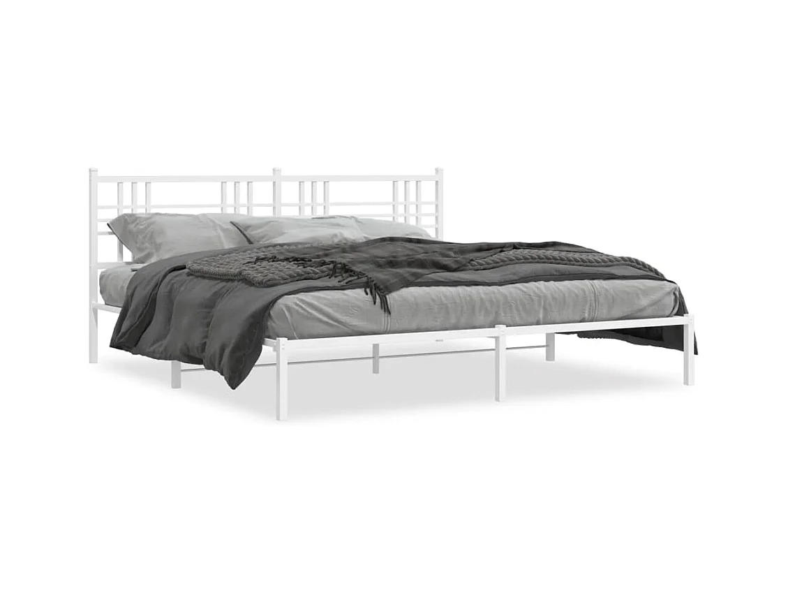 Cadre de lit métal sans matelas et tête de lit blanc 193x203 cm