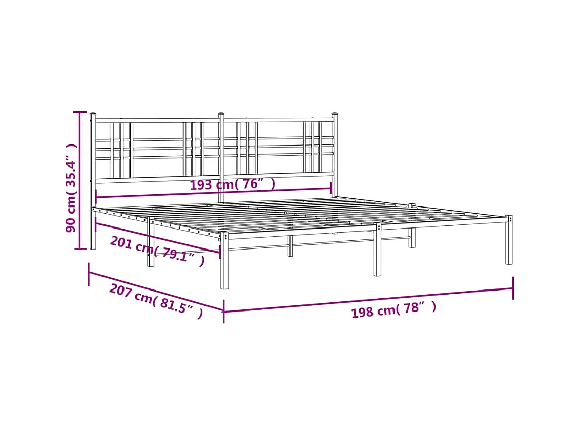 Cadre de lit métal sans matelas et tête de lit blanc 193x203 cm