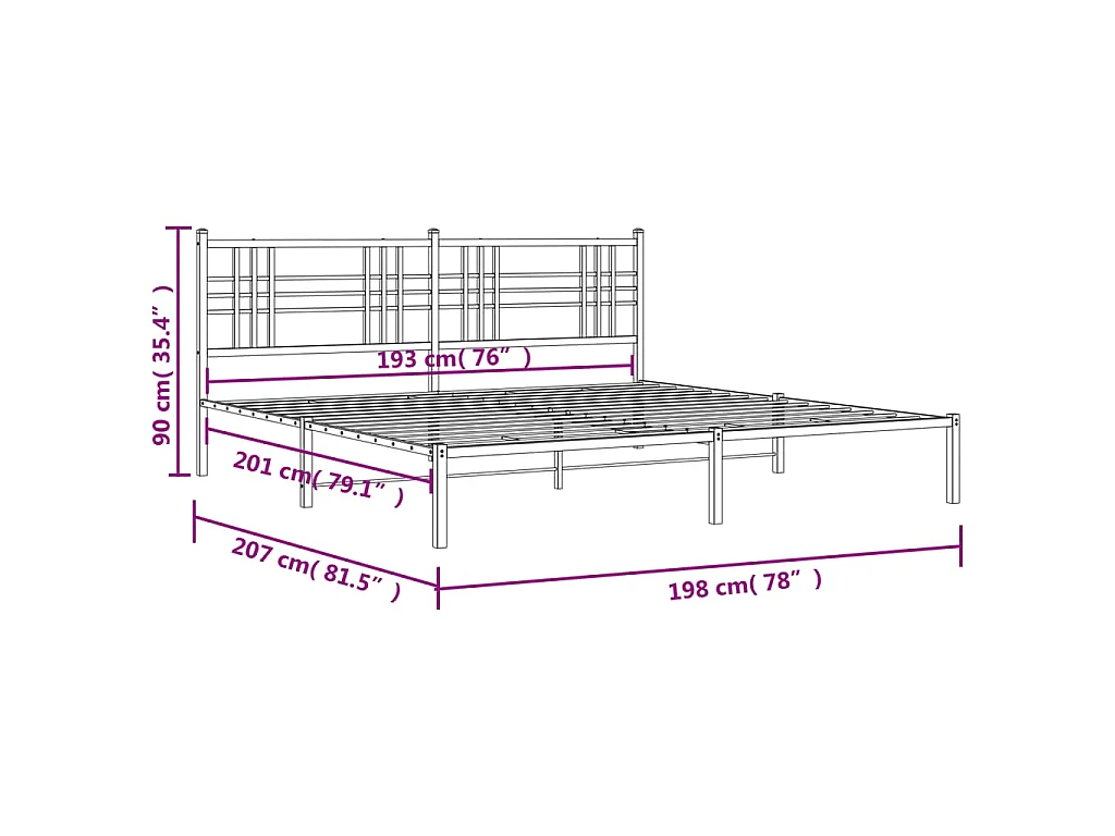 Estrutura de cama com cabeceira 193x203 cm metal branco