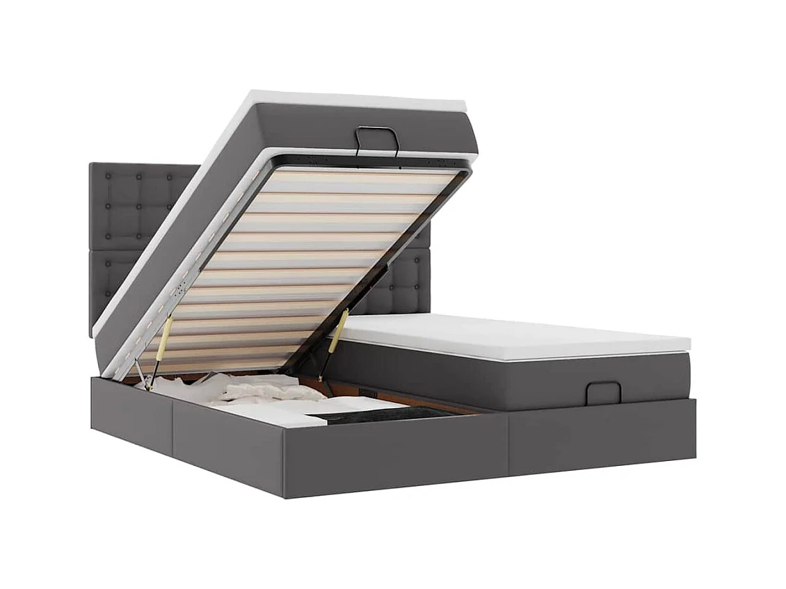 Struttura Letto Pouf con Materassi Grigio 200x200 cm Similpelle