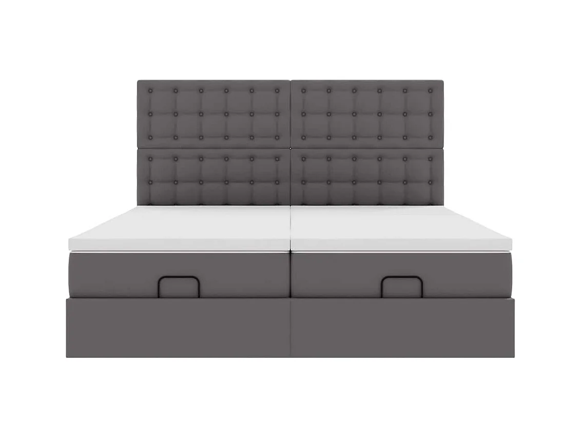 Struttura Letto Pouf con Materassi Grigio 200x200 cm Similpelle