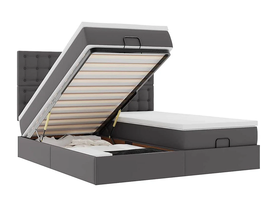 Cadre de lit ottoman avec matelas gris 200x200 cm similicuir