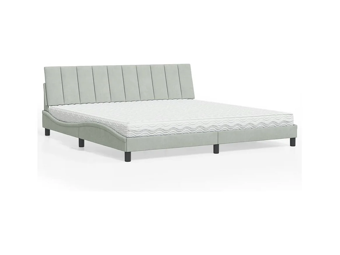 Bed met matras "Hanko" fluweel lichtgrijs 200x200 cm