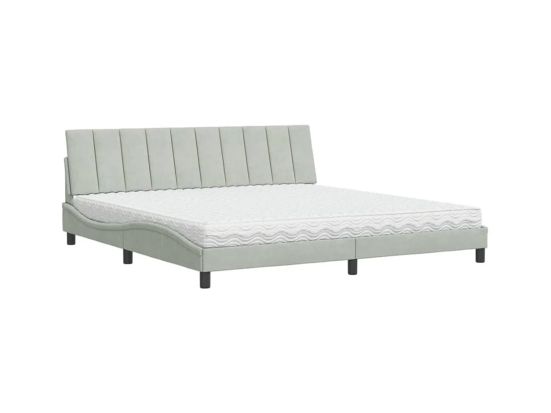 Bed met matras "Hanko" fluweel lichtgrijs 200x200 cm