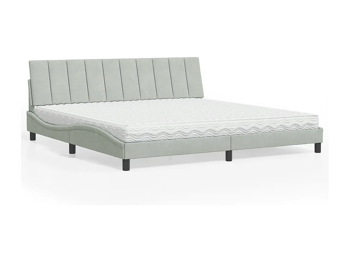 Cama com colchão Hanko 200x200 cm veludo cinzento-claro