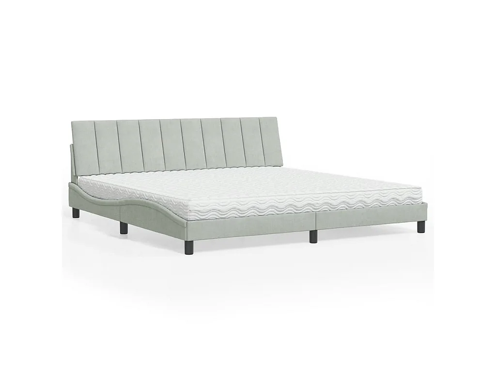 Lit avec matelas Hanko gris clair 200x200 cm velours