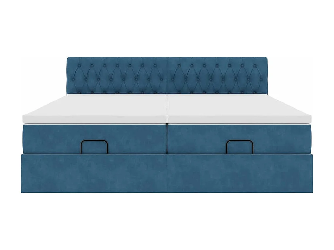 Pouf Letto con Materassi e LED Blu Scuro 200x200cm Velluto