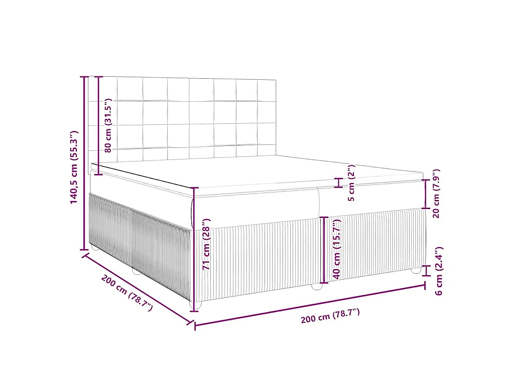 Cama box spring con colchón tela gris oscuro 200x200 cm