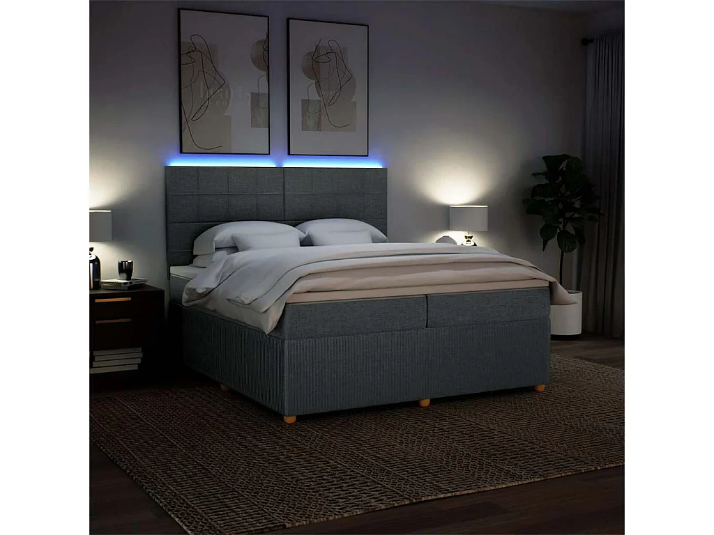 Cama box spring con colchón tela gris oscuro 200x200 cm
