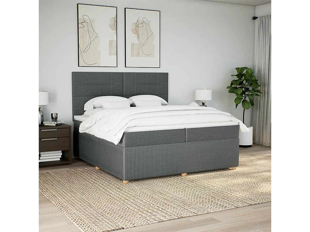 Cama box spring con colchón tela gris oscuro 200x200 cm