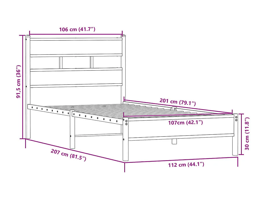 Bettgestell ohne Matratze Sonoma-Eiche 107x200 cm Holzwerkstoff