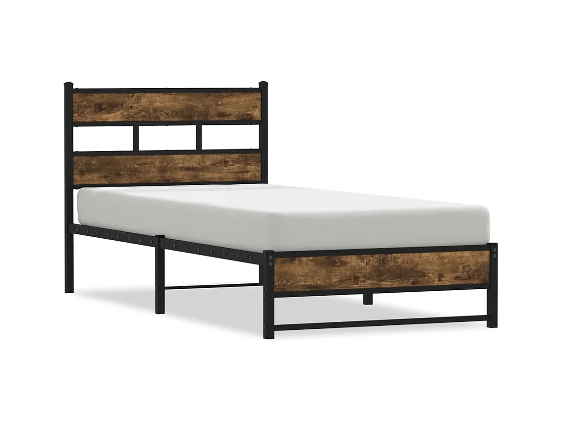 Cadre de lit en métal sans matelas chêne fumé 107x203 cm