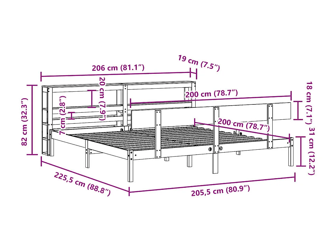 Bedframe zonder matras massief grenenhout wit 200x200 cm