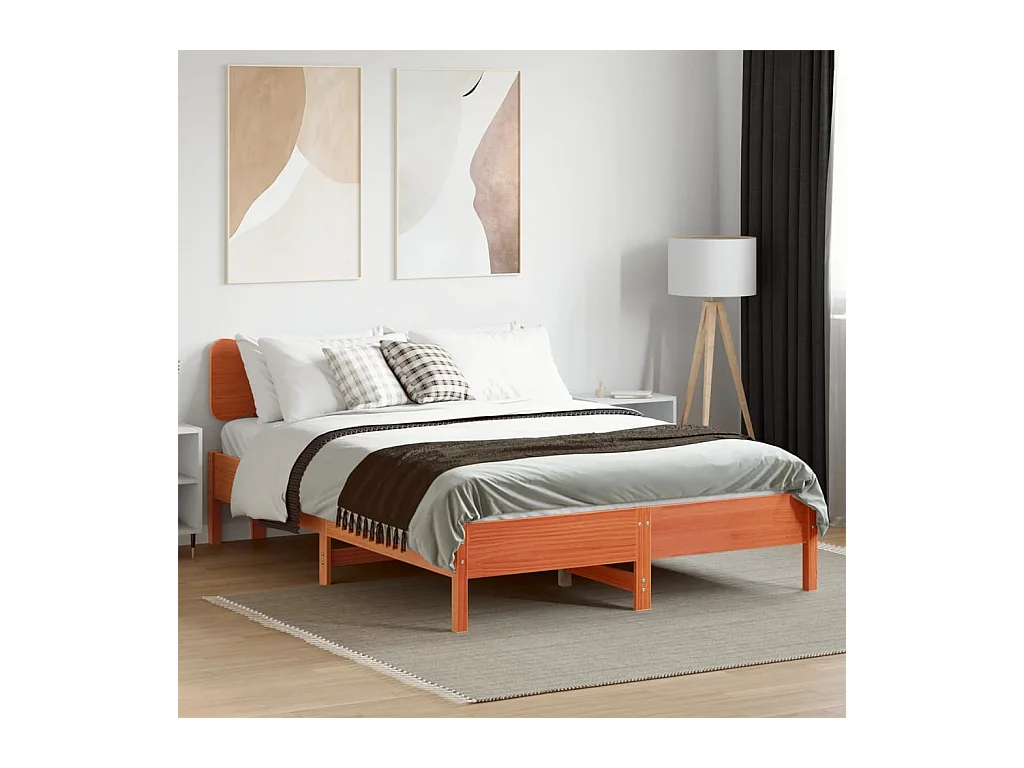 Cadre de lit sans matelas cire marron 150x200cm bois pin massif