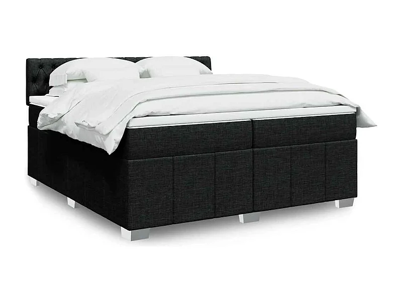 Sommier à lattes de lit avec matelas Noir 200x200 cm Tissu