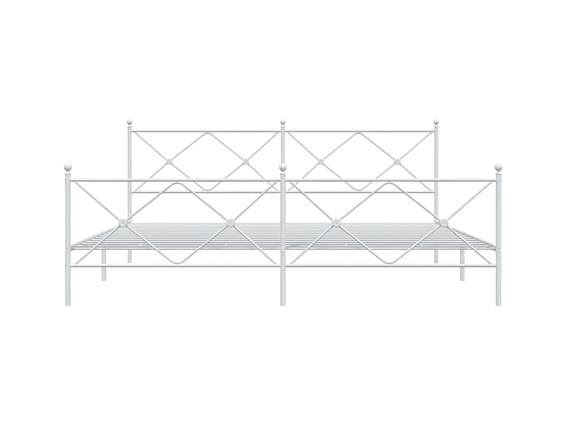 Cadre de lit métal sans matelas et pied de lit blanc 193x203 cm