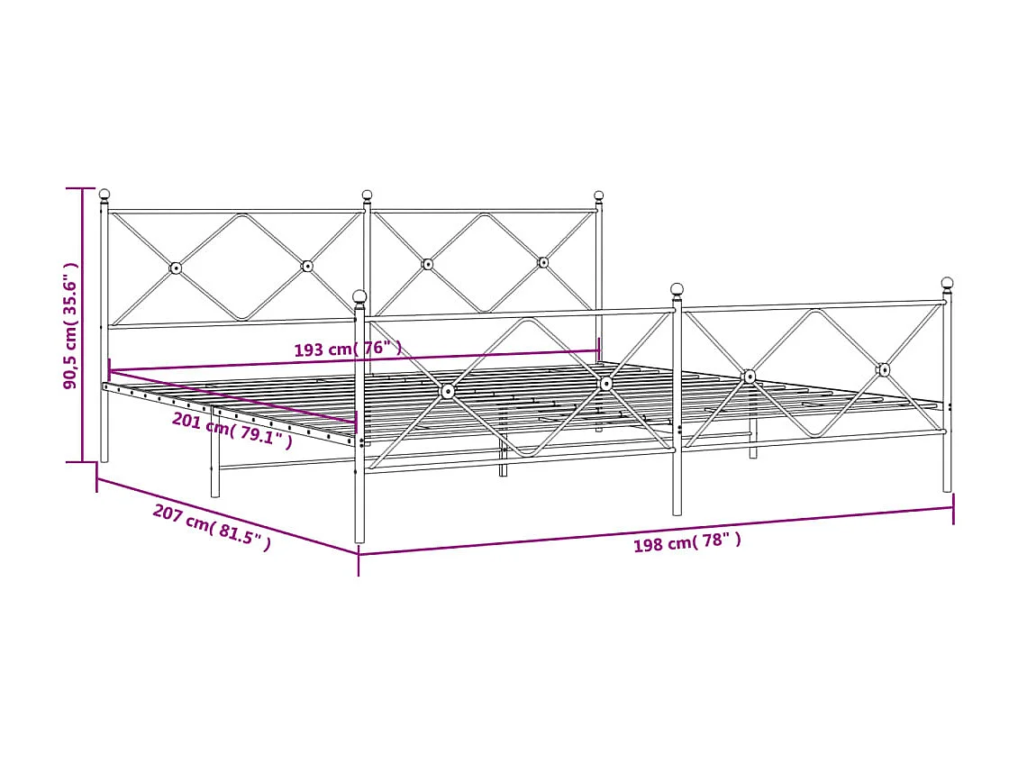 Bedframe met hoofd- en voeteneinde metaal wit 193x203 cm