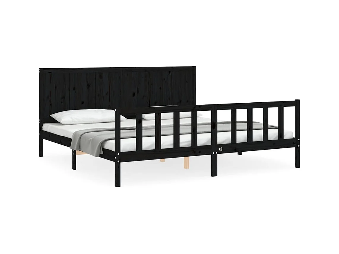 Cadre de lit sans matelas noir 200x200 cm bois massif de pin