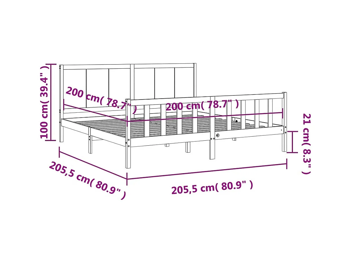 Cadre de lit sans matelas noir 200x200 cm bois massif de pin