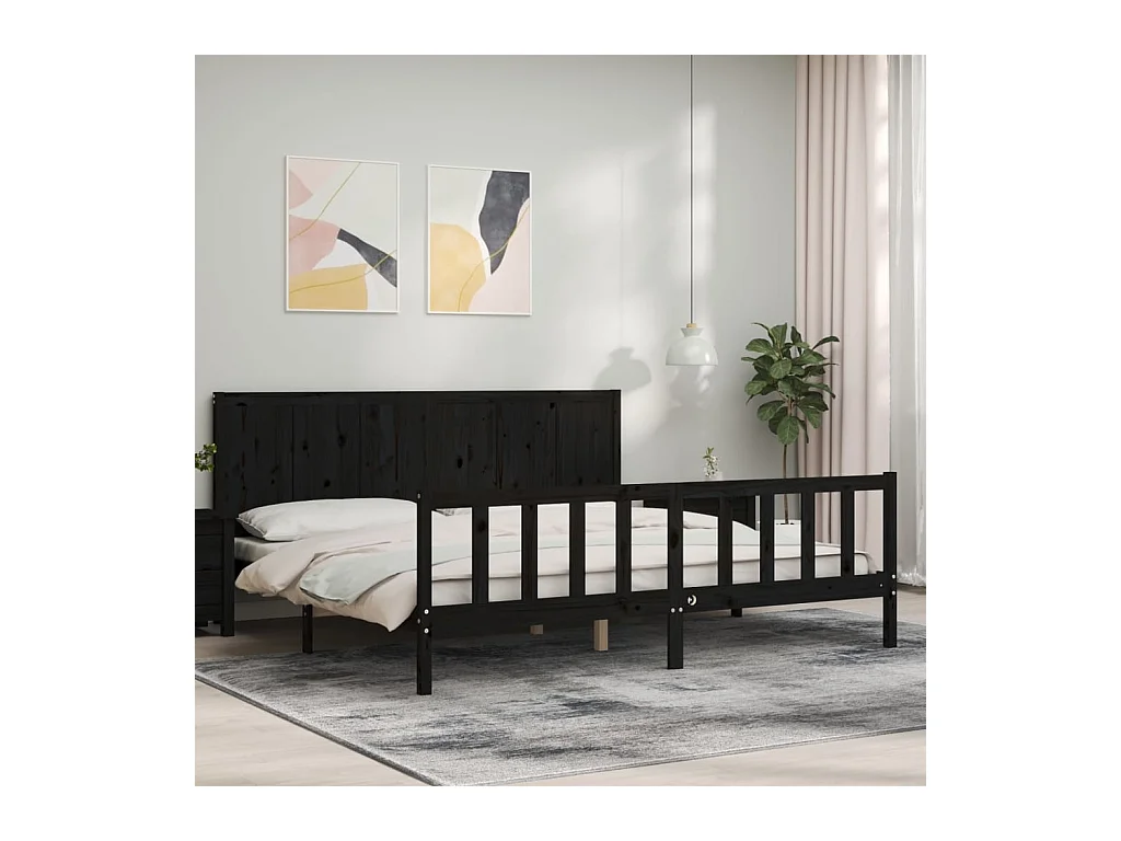Cadre de lit sans matelas noir 200x200 cm bois massif de pin