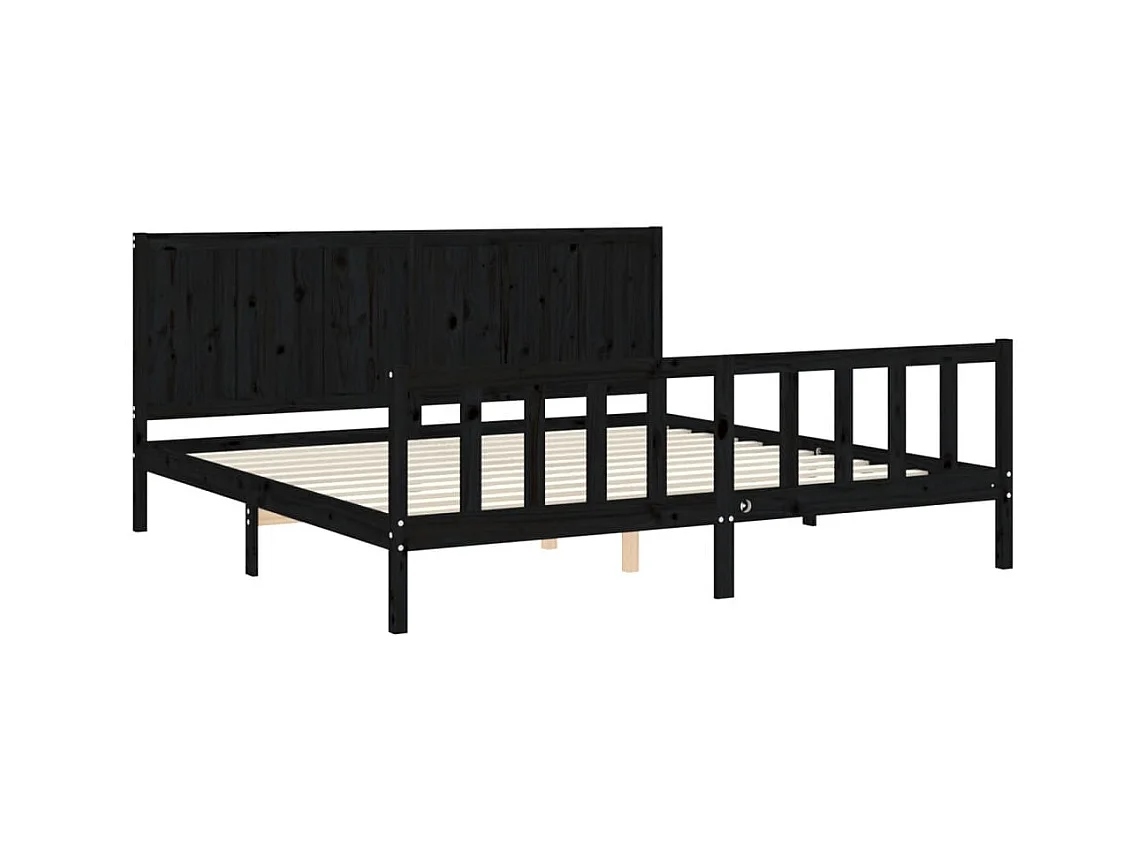 Cadre de lit sans matelas noir 200x200 cm bois massif de pin