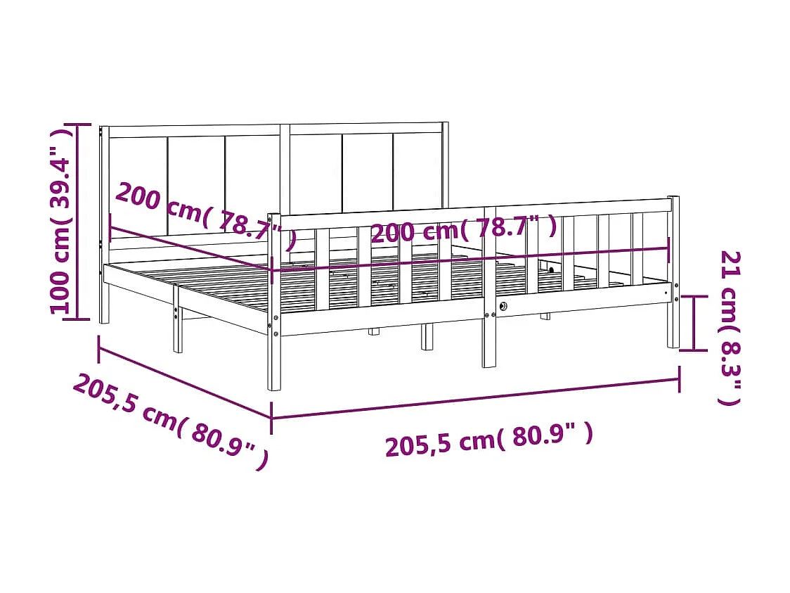 Estructura de cama con cabecero madera maciza negro 200x200 cm
