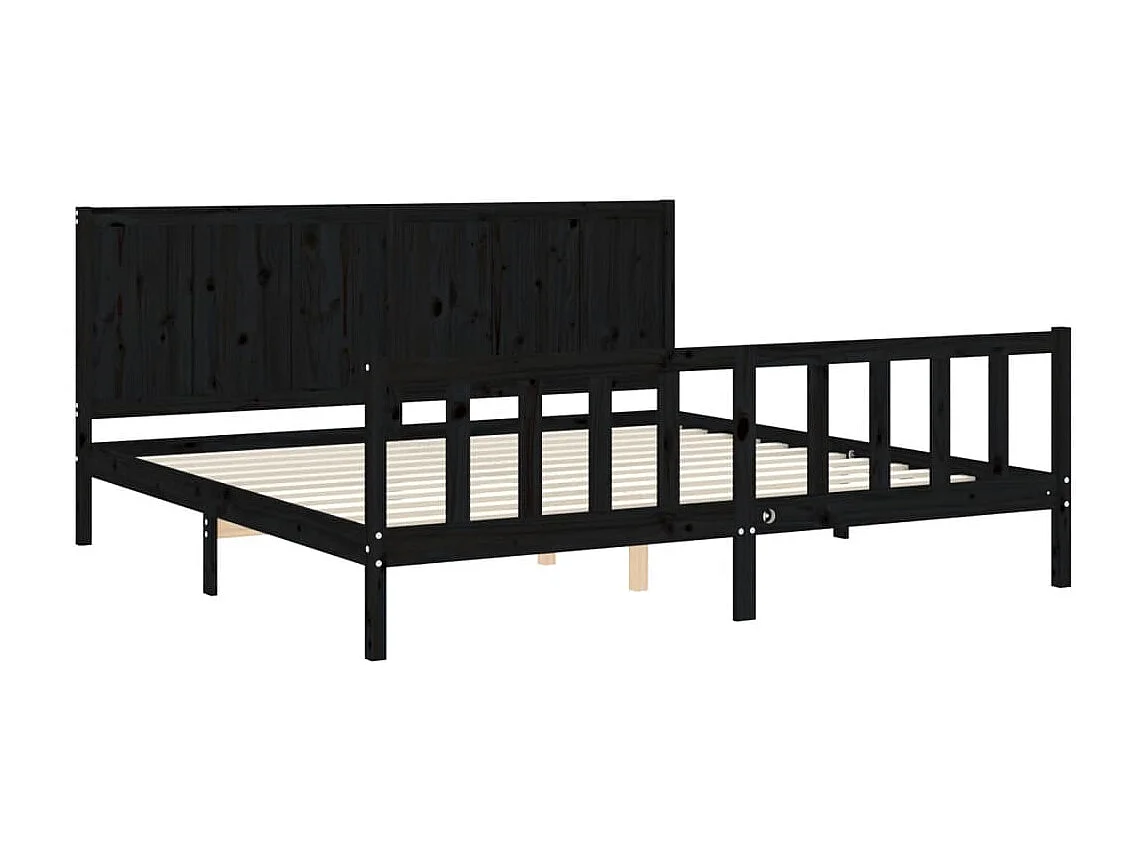 Estructura de cama con cabecero madera maciza negro 200x200 cm