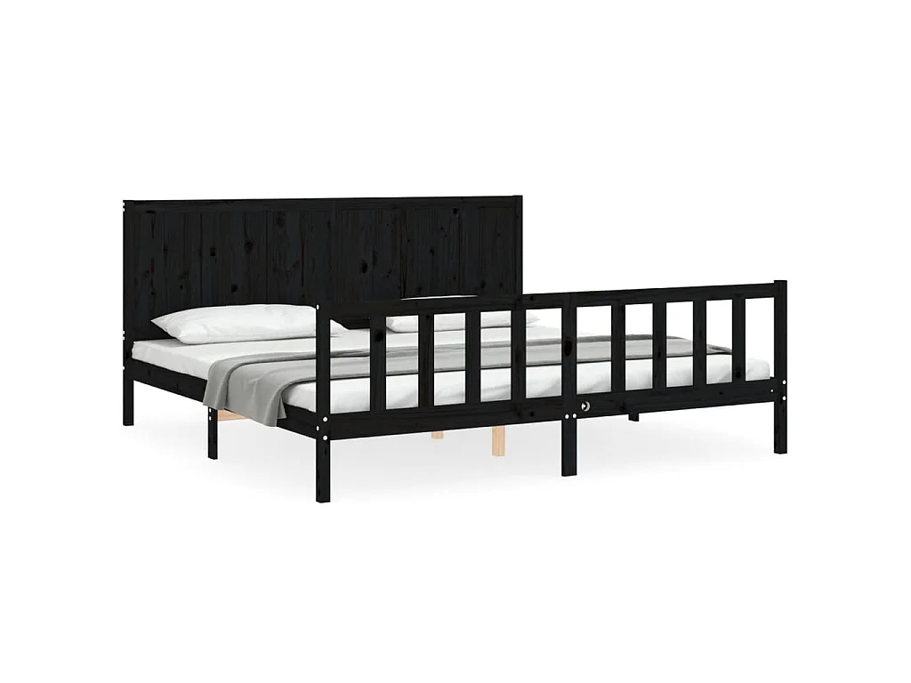 Bedframe met hoofdbord massief hout zwart 200x200 cm