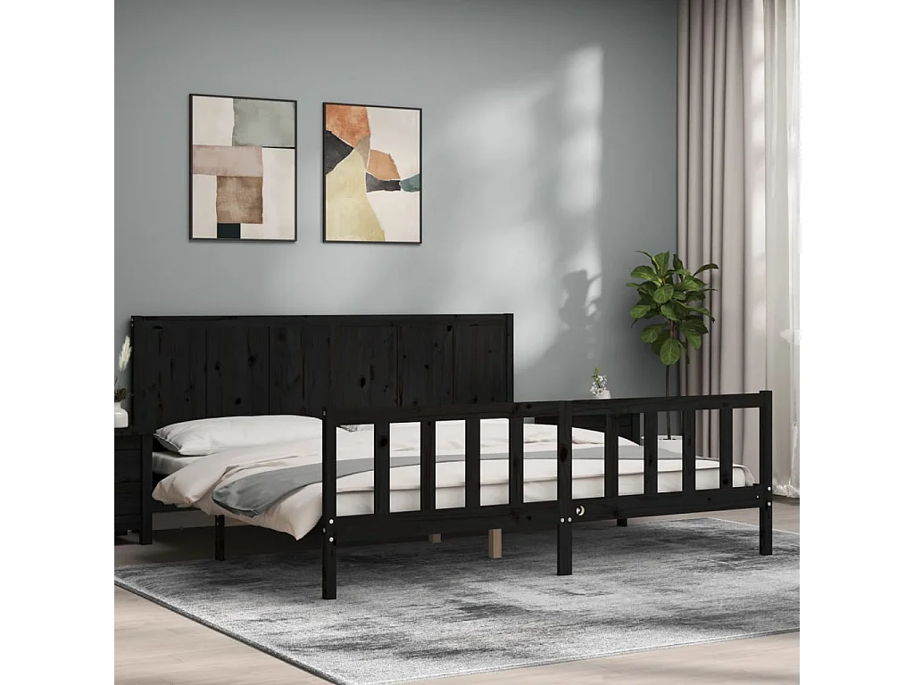 Bedframe met hoofdbord massief hout zwart 200x200 cm