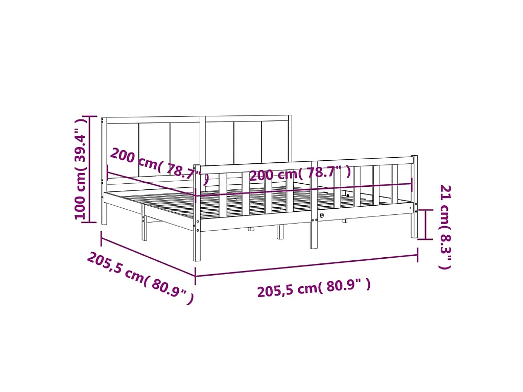 Bedframe met hoofdbord massief hout zwart 200x200 cm