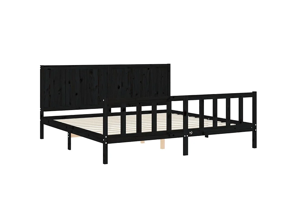 Bedframe met hoofdbord massief hout zwart 200x200 cm