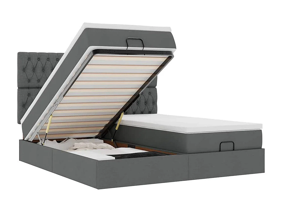 Ottoman bed met matrassen en LED's 200x200cm stof donkergrijs
