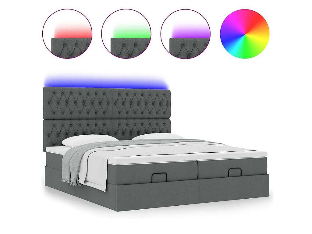 Estrutura de cama otomana com colchões tecido cinzento escuro