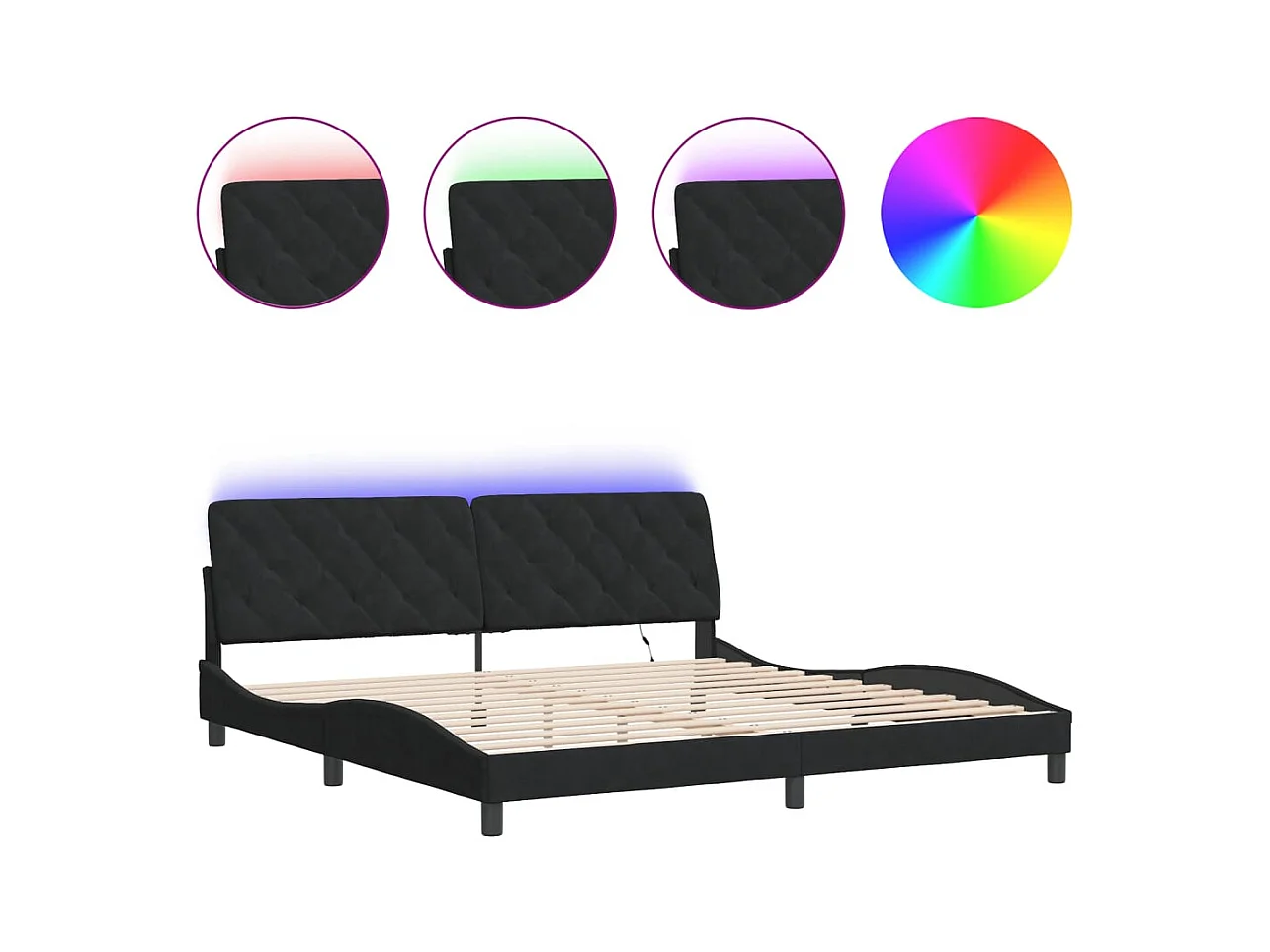 Cadre de lit avec LED sans matelas noir 200x200 cm velours