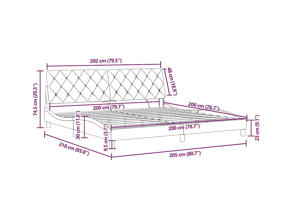 Cadre de lit avec LED sans matelas noir 200x200 cm velours