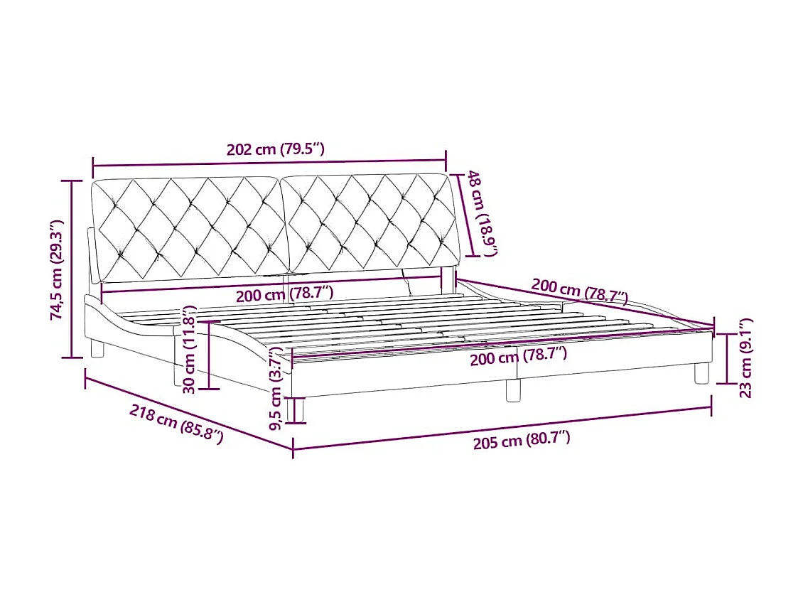 Estrutura de cama com LED sem colchão 200x200 cm veludo preto