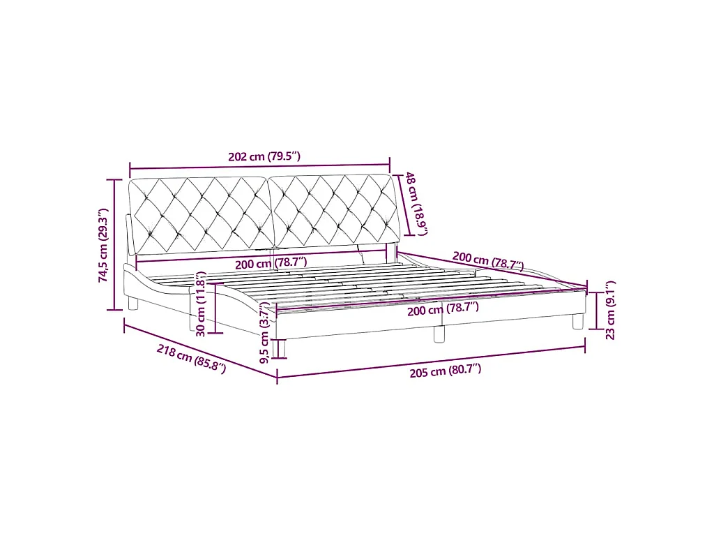 Bedframe met LED zonder matras fluweel zwart 200x200 cm