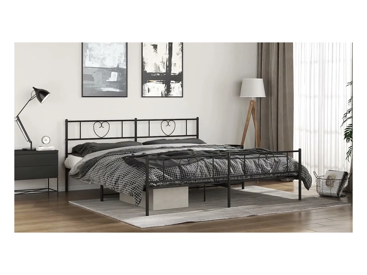 Cadre de lit métal sans matelas avec tête de lit noir 193x203cm