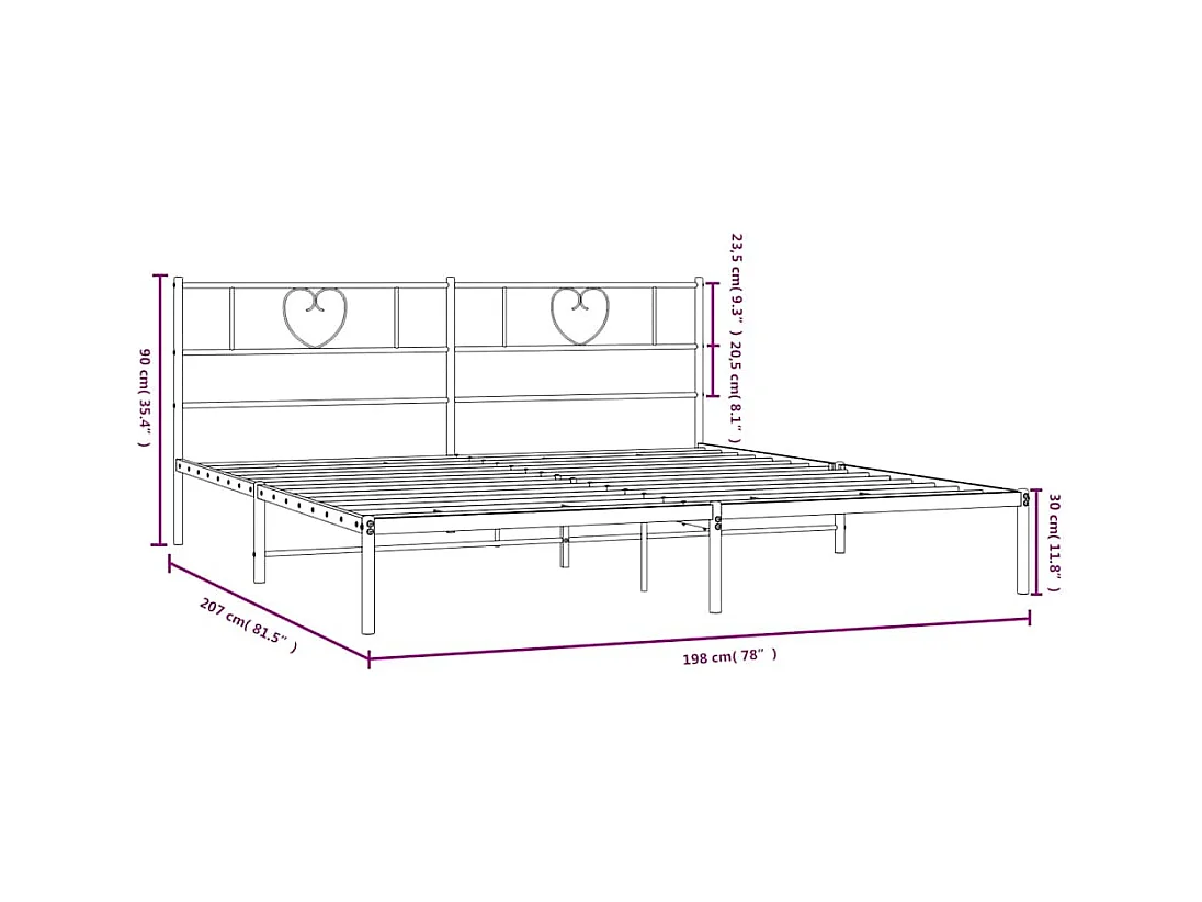 Cadre de lit métal sans matelas avec tête de lit noir 193x203cm