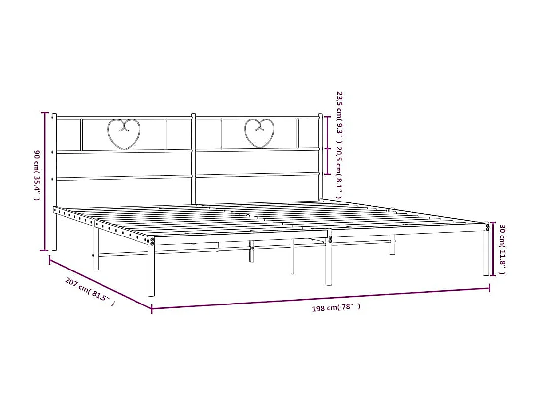Cadre de lit métal sans matelas avec tête de lit noir 193x203cm