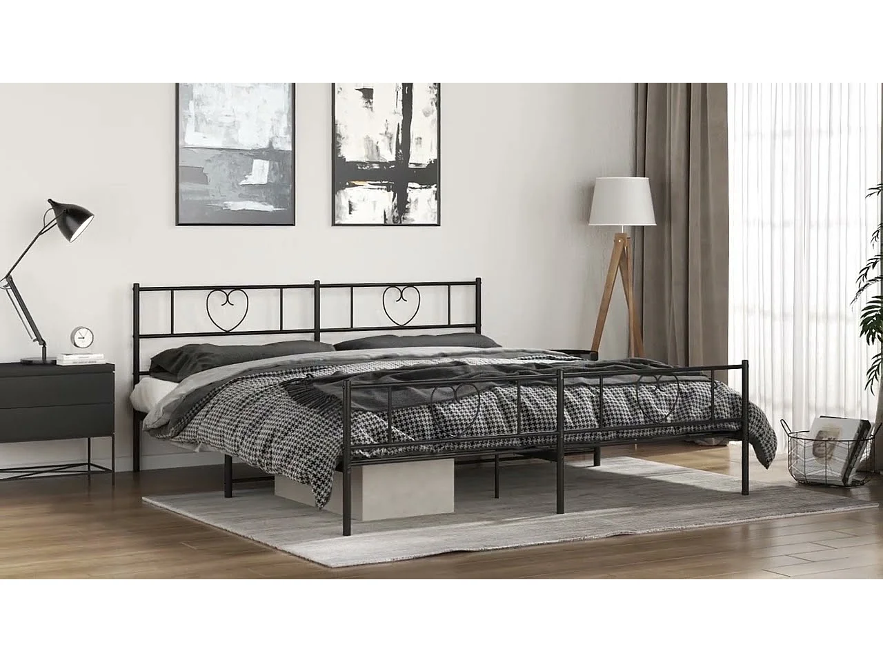 Cadre de lit métal sans matelas avec tête de lit noir 193x203cm