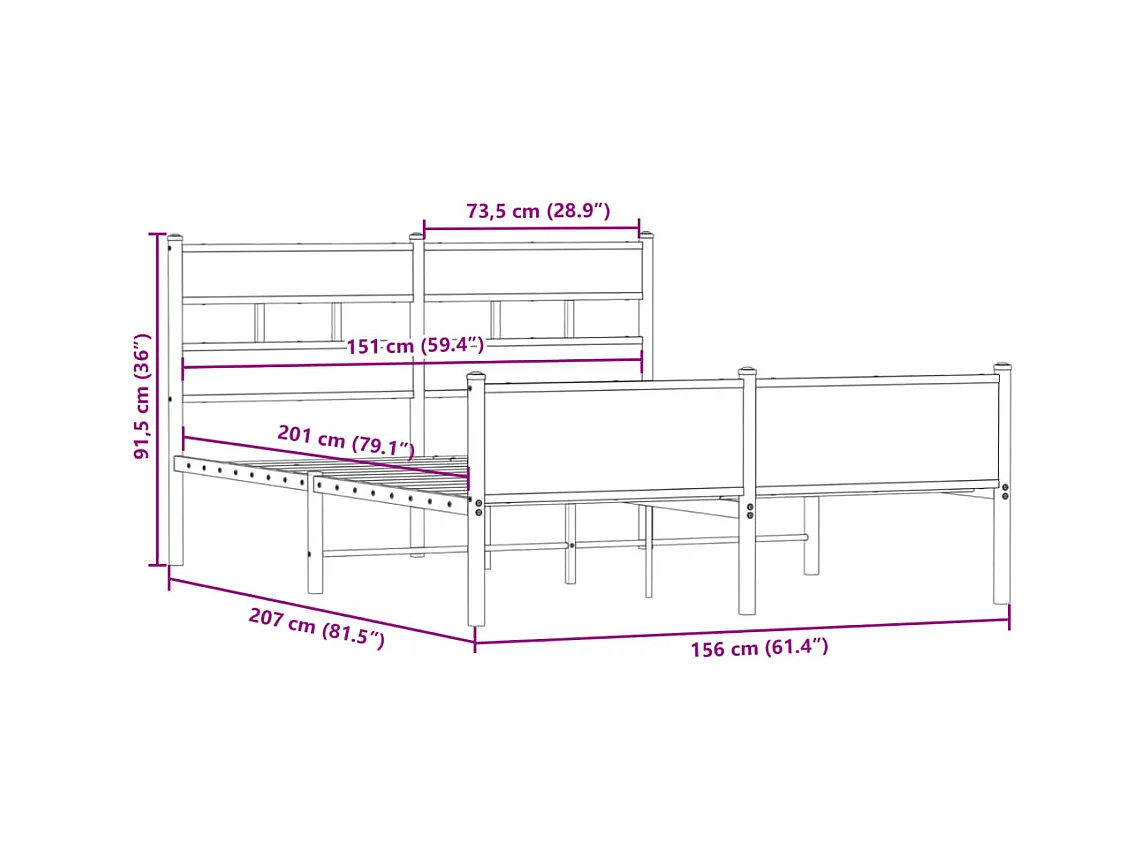 Cadre de lit sans matelas chêne fumé 150x200 cm bois ingénierie
